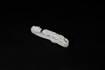 A Fine White Jade Belt Hook with Dragon Head and Chilong DesignQing Dynasty, 18th–19th Century