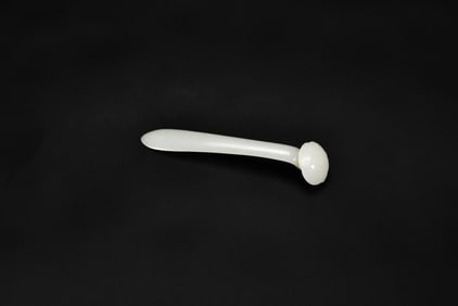 A White Jade Ruyi-Head Hairpin Carved with Shou Character, Qing Dynasty (18th–19th Century)