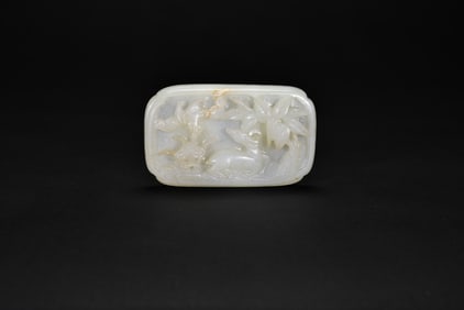 White Jade Belt Plaque Carved with Deer and Lingzhi, Qing Dynasty (18th–19th Century)