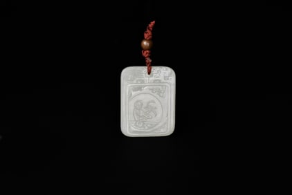 A White Jade Rectangular Pendant Carved with Scholar and Inscription, Qing Dynasty (18th–19th