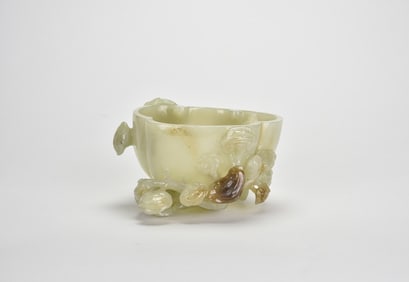 A Celadon-White Jade Washer Carved with Chilong and Lingzhi DesignQing Dynasty, 18th–19th Century