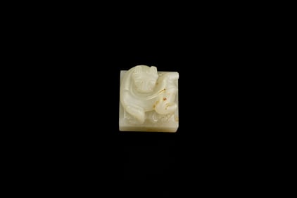 A White Jade Seal with Beast Finial, Han Dynasty (circa 2nd Century BC – 2nd Century AD)