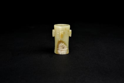 A Green Jade Tube Carved Four Cicacla with Taotie Masks, Western Zhou Dynasty (circa 1046-771