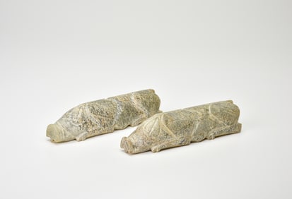 A Pair Of Celadon Jade Pigs (Yu Zhu) Han Dynasty (206 Bce – 220 Bce)