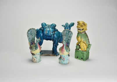 A Group of Four Chinese Glazed Pottery Figures, Possibly Tang-Style, 19th–Early 20th Century