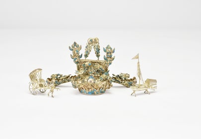 A Group of Chinese Silver “Dian Cui?? Filigree Articles, Late Qing to Republic Period (circa