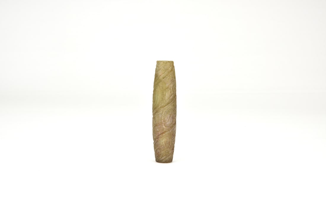 Spiral-Patterned Jade Tube Ornament. Nephrite. Warring States–Western Han. (1 of 6)