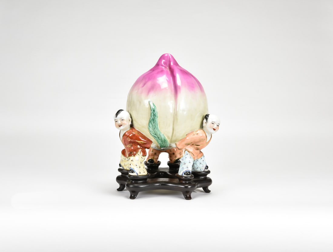 Late Qing Dynasty (Guangxu Period), Famille-Rose Porcelain Group of Three Boys Carrying a Longevity (1 of 7)