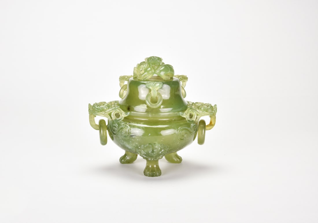 Republic. Green Jade Censer with Beast-Form Finial. (1 of 9)