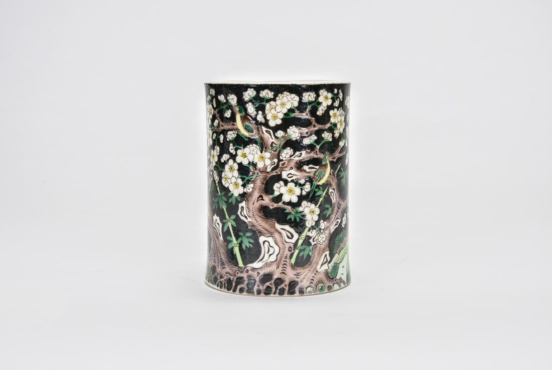 Republic A Famille Verte ?Prunus? Brush Pot, Kangxi Mark (1 of 7)