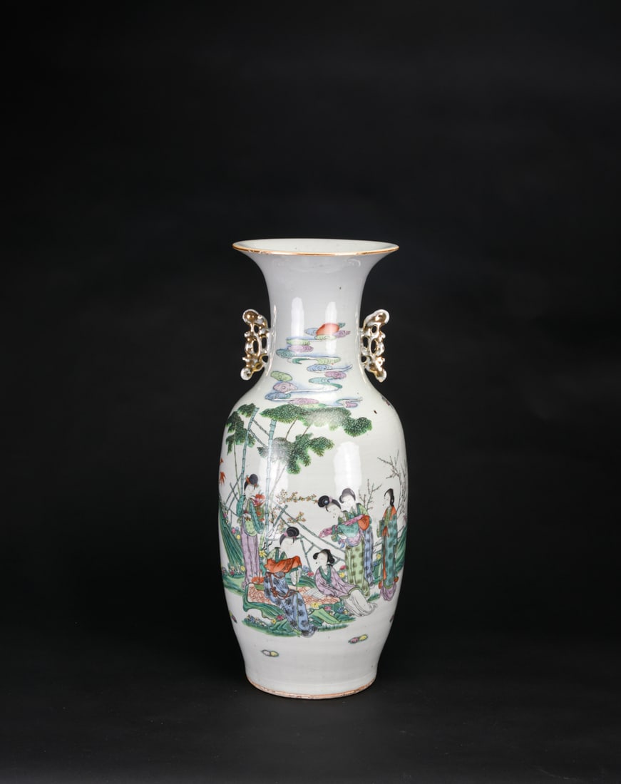 Republic Period (20th Century) A Famille Rose Figural Vase, Inscribed ?Jiangxi Huang Yicheng (1 of 6)