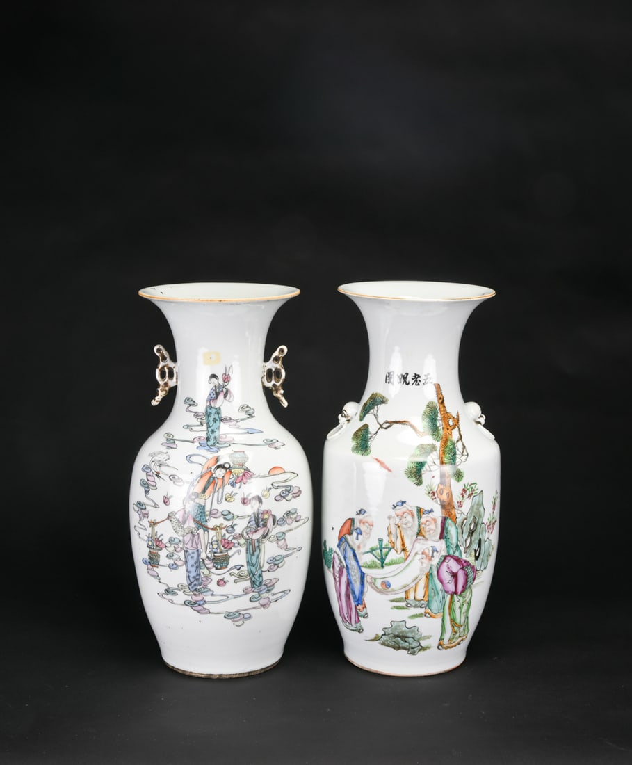 Republic Period (20th Century) - A Two Famille Rose Figural Vases (Two Pieces) (1 of 6)