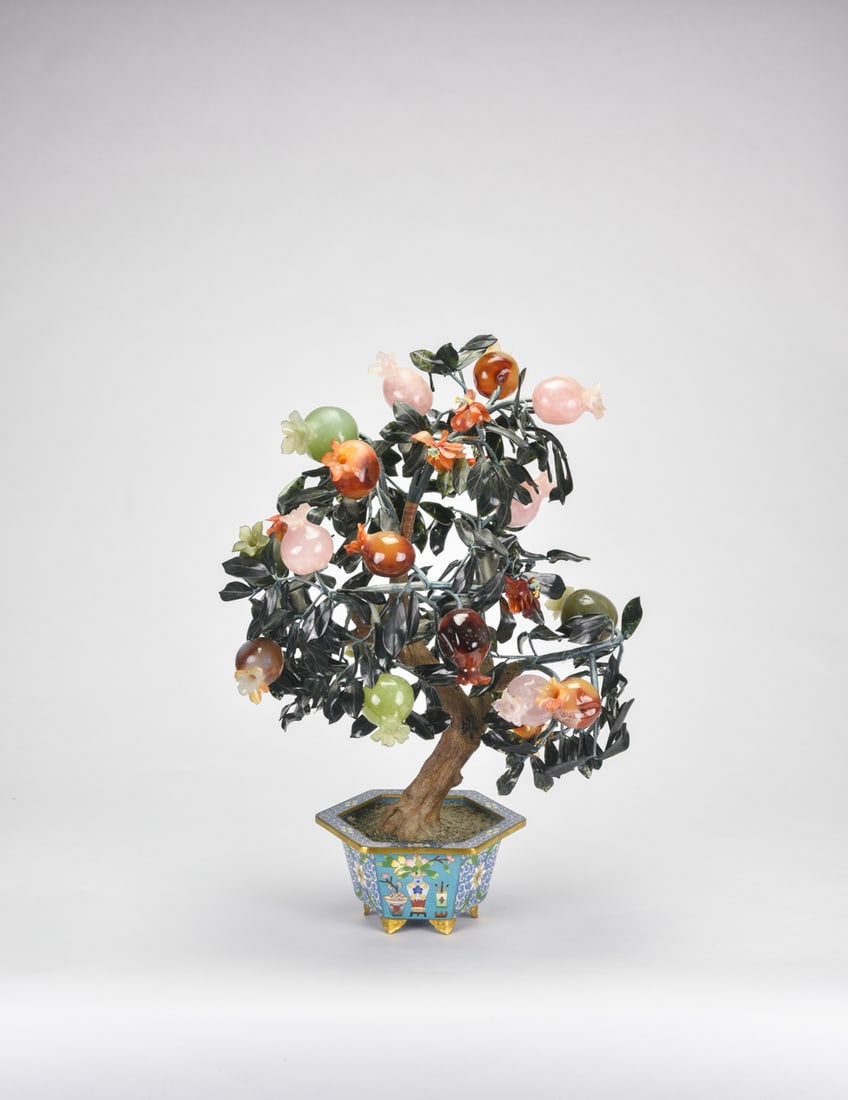 A Hardstone Pomegranate Tree in Cloisonn? Planter (1 of 8)