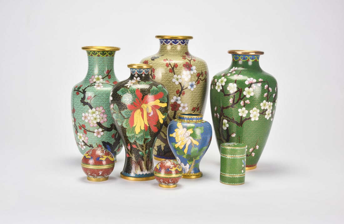 A Group Of Eight Cloisonn? Enamel Vessels (1 of 13)