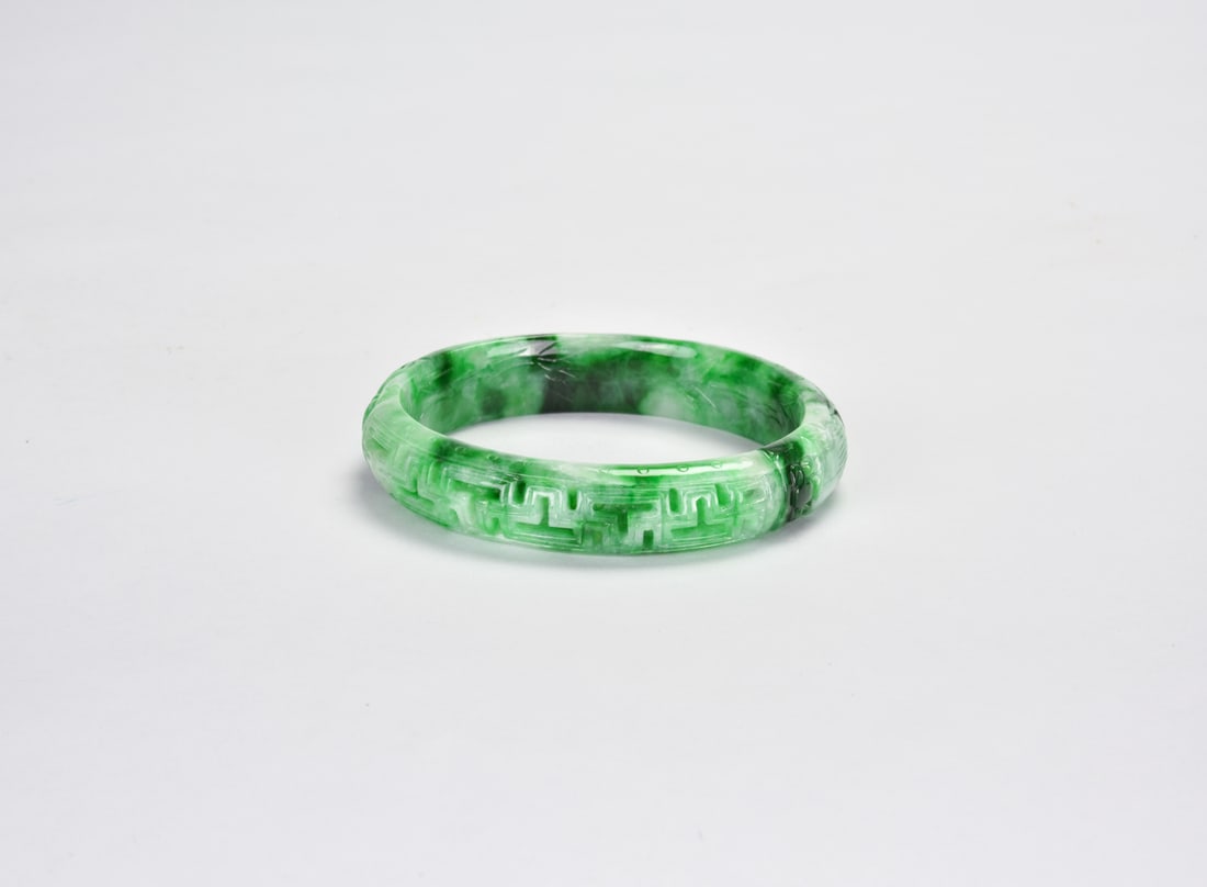 A Carved Jadeite ?Key-Fret? Bangle (1 of 8)