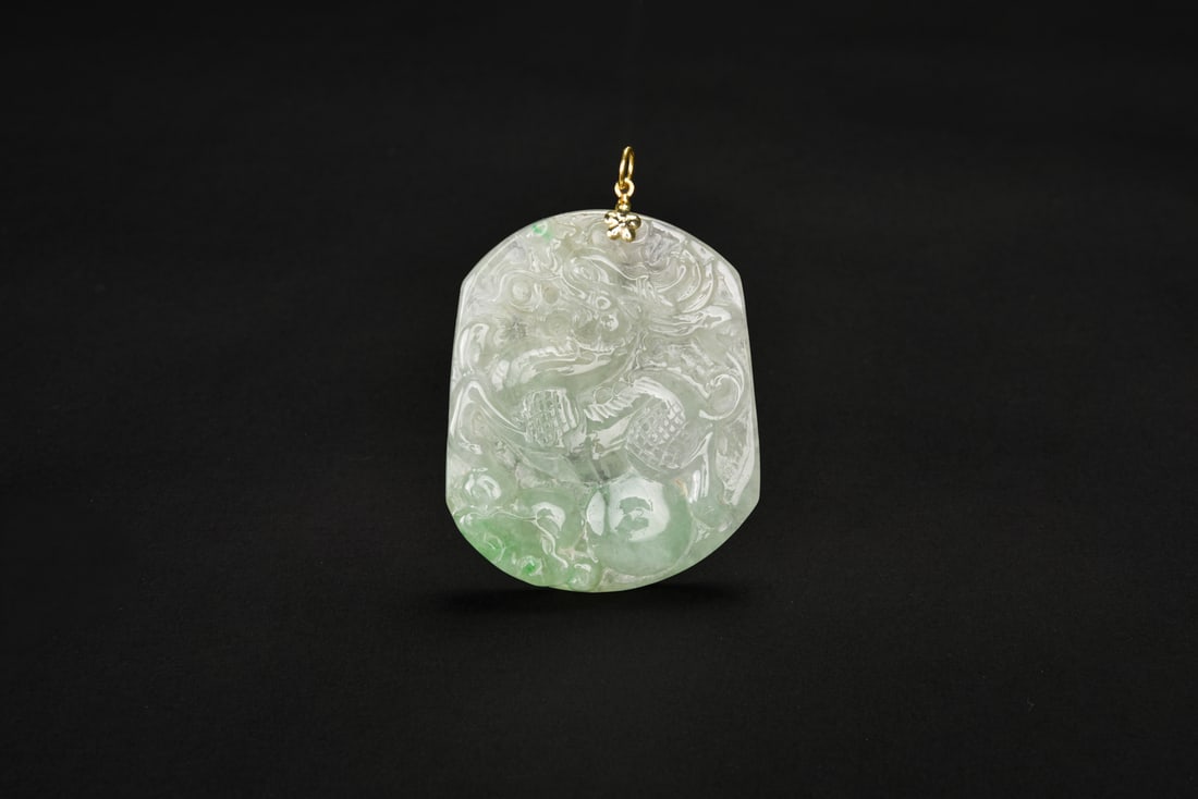 One Carved Semi-Translucent Jadeite ?Qilin? Pendant With 14K Gold Mount (1 of 8)