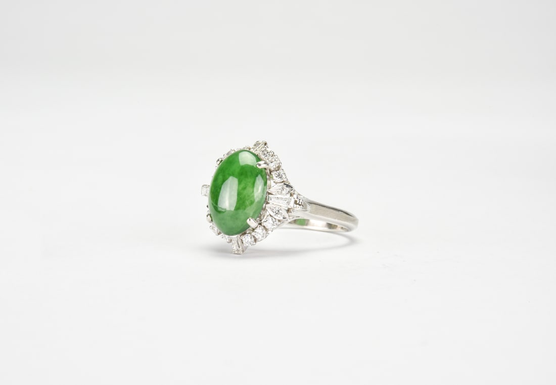 A Jadeite Cabochon and Diamond Ring - 2