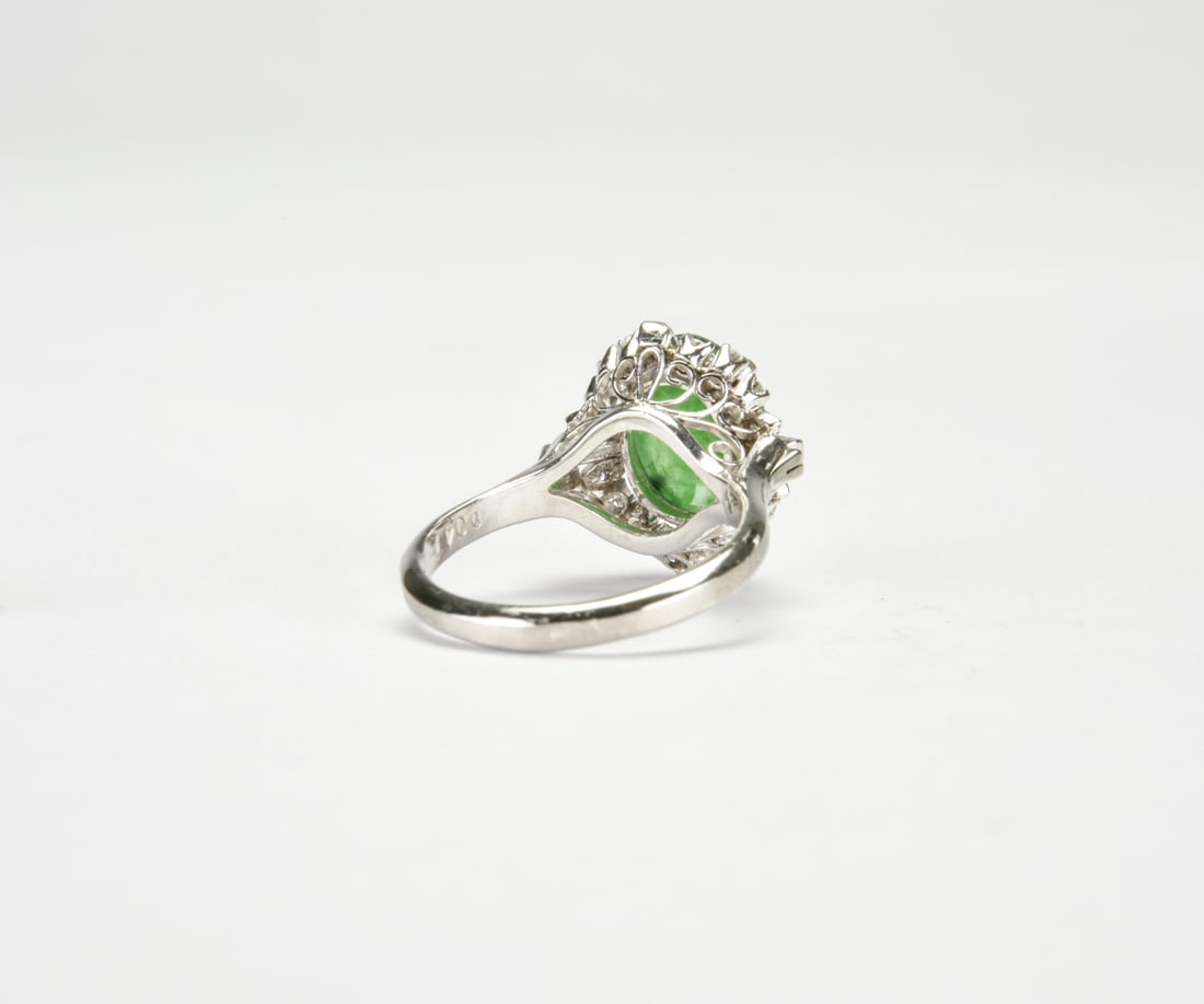 A Jadeite Cabochon and Diamond Ring - 4