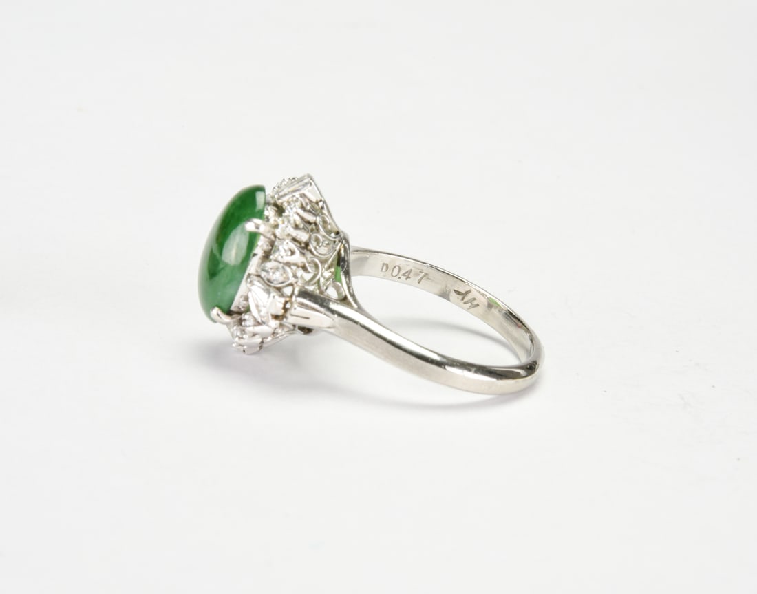 A Jadeite Cabochon and Diamond Ring - 5