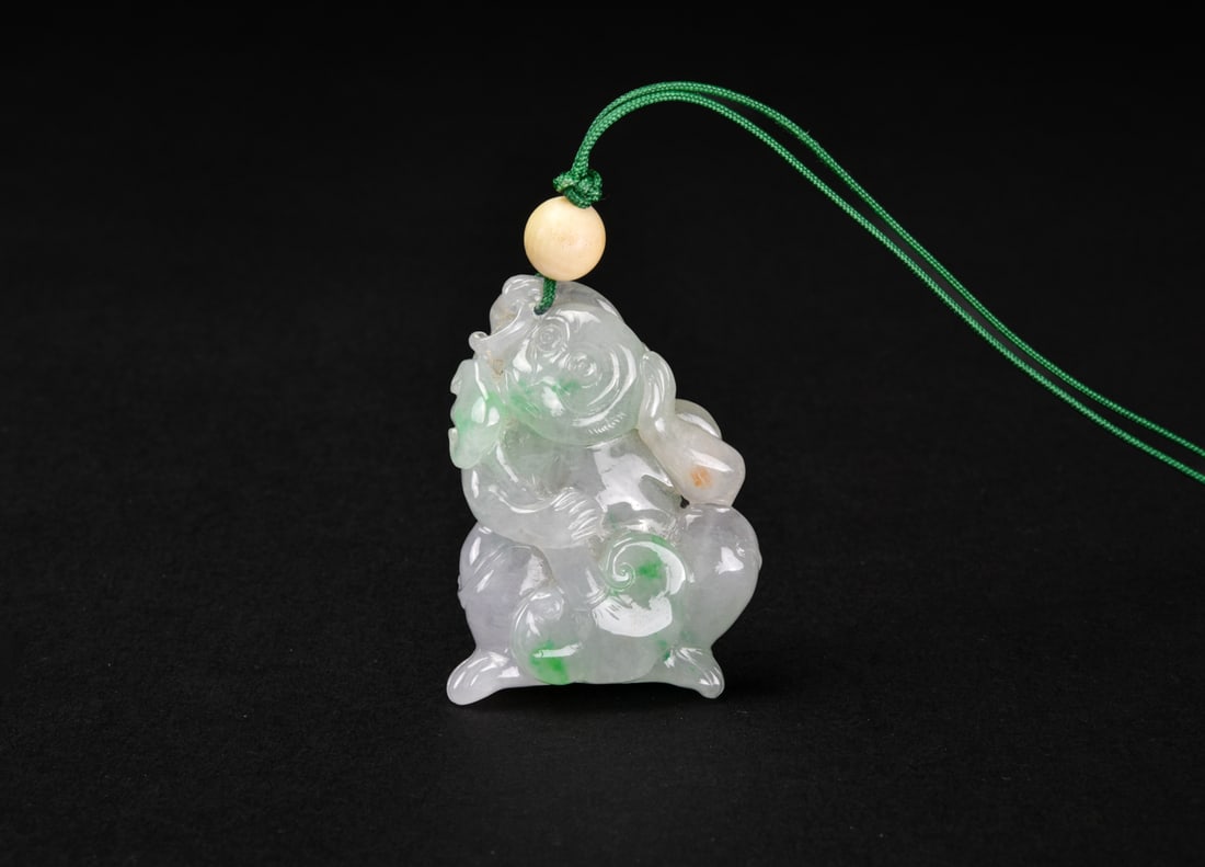 A Carved Jadeite Monkey and Lingzhi Pendant (1 of 9)