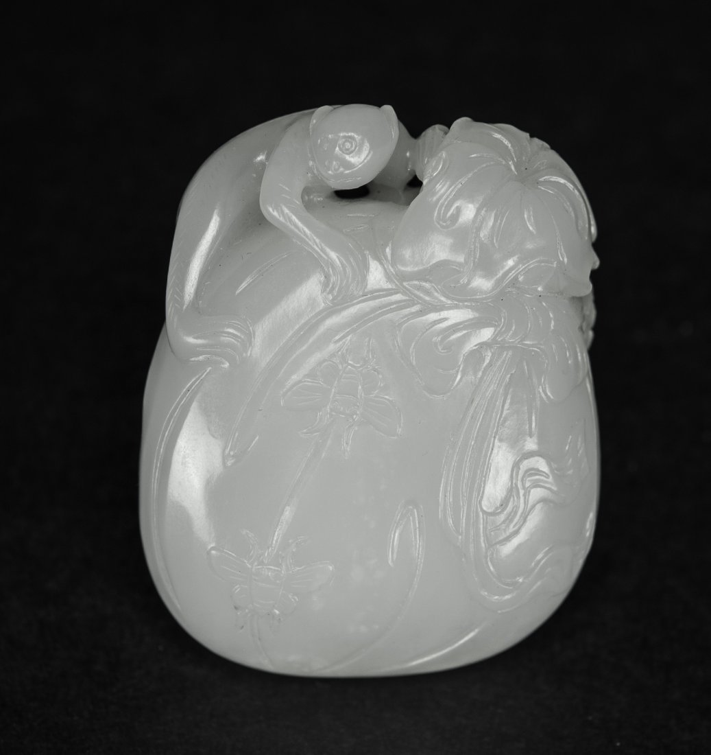 Qing-A Fine Chinese White Jade Carved Monkey And Melon (1 of 6)