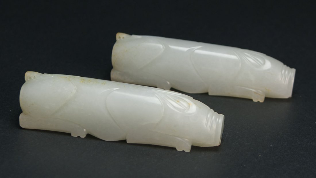 Antique-A Pair Of White Jade ‘Eight’ Pigs (1 of 4)