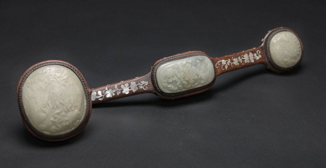 Late Qing/Republic-A White Jade Ruyi Insert Mother of (1 of 7)