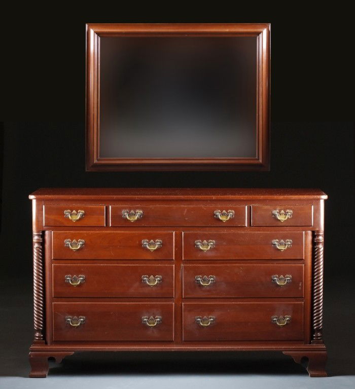 100 CONSIDER H WILLETT SOLID CHERRY DRESSER AND MIRROR