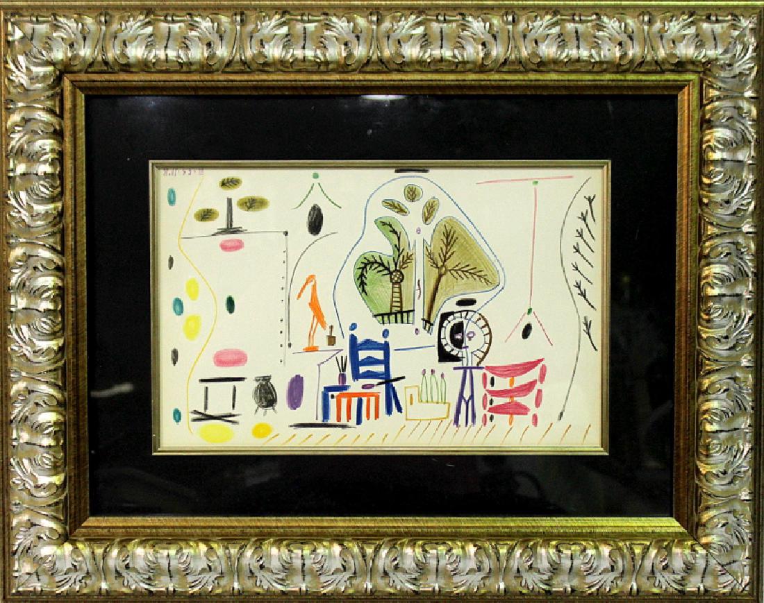 Pablo Picasso (Spanish, b 1881-19730) Signed and: Pablo Picasso " Interieur de Studio" Lithograph on woven Paper 260mm X 413mm