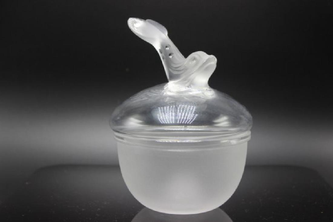Lalique Signed Crystal Caviar Bowl Measures: Lalique Signed Crystal Caviar Bowl Measures 6 1/2" minor repair to tail