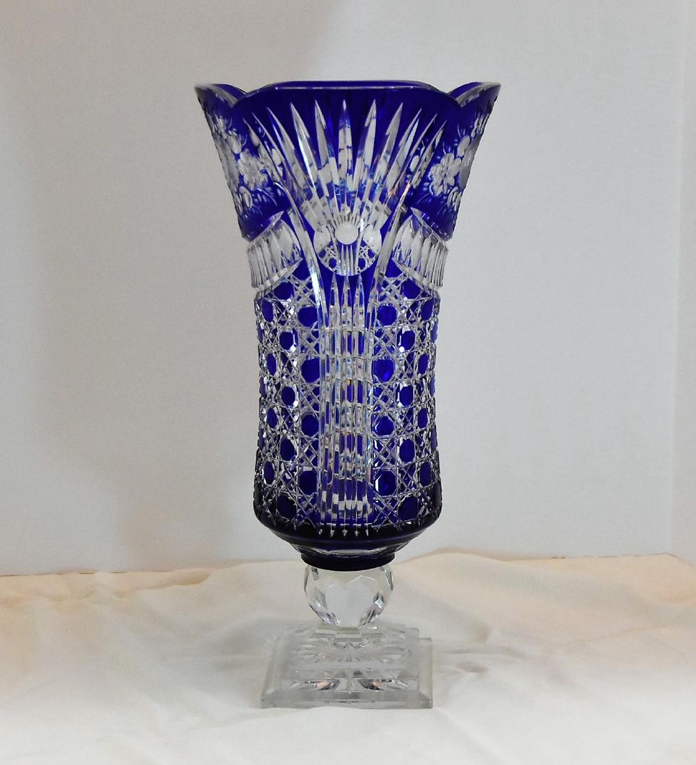 Hand Cut To Clear Cobalt Blue vintage Vase German Lead: Cut To Clear Cobalt Blue vintage Vase German Lead crystal 16 3/4" high X 8" wide