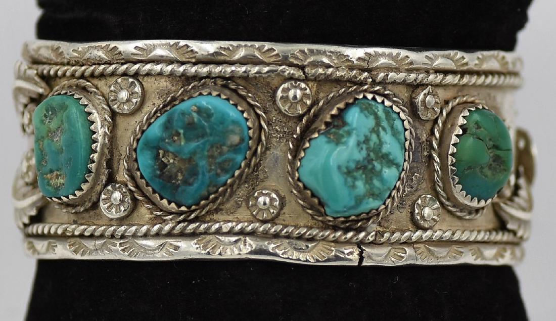 Vintage Native American Silver and Turquoise Bracelet: Navajo Tribe 1.95 OZT Measures 7.5"