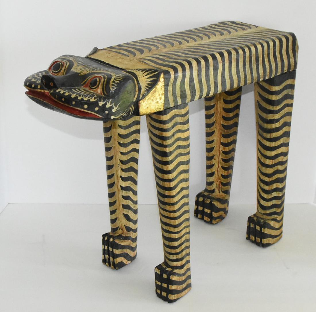 Handcarved Artist rendition of a tiger: 21.5" L x 16" H X 6 1/4" H