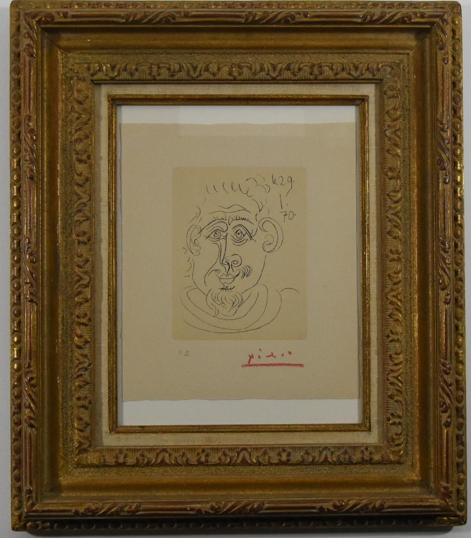 Picasso Pen & Ink Study EA: Picasso Pencil & Ink Facial Drawing/Print - frame - EA- 21" long, 18" wide - artwork- 11" long, 10" wide