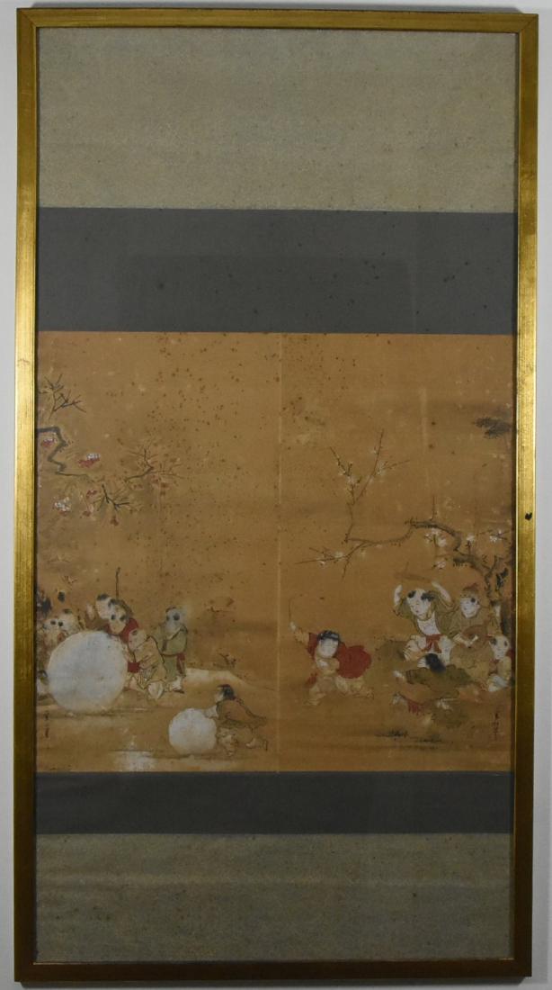 Japanese Block Print: Japanese Block Print of Warriors - Very Old - 47.5 long, 28.5 wide - signed
