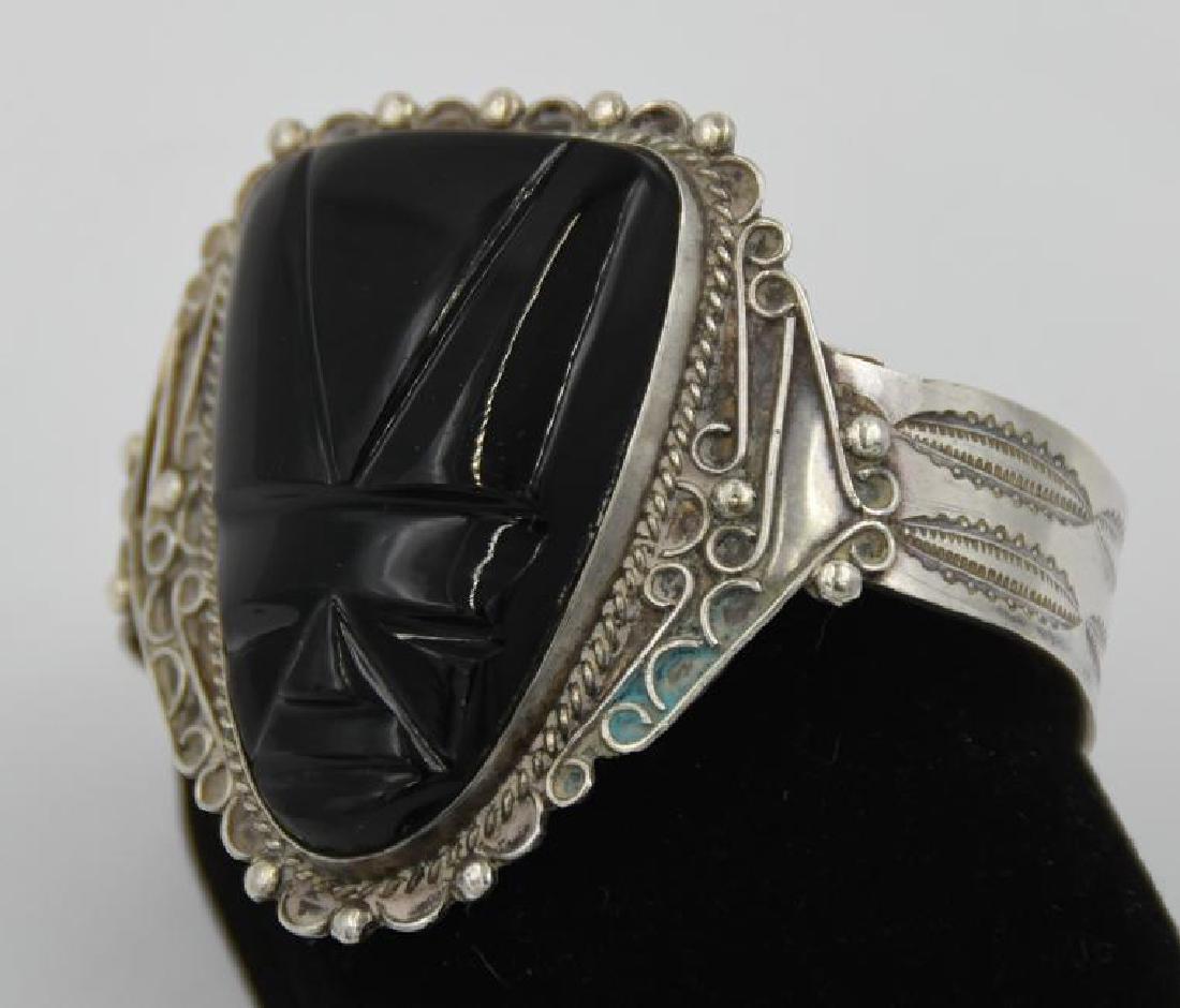 Mexican Silver and Onyx Bracelet: 1.51 OZT 7.5" circumference