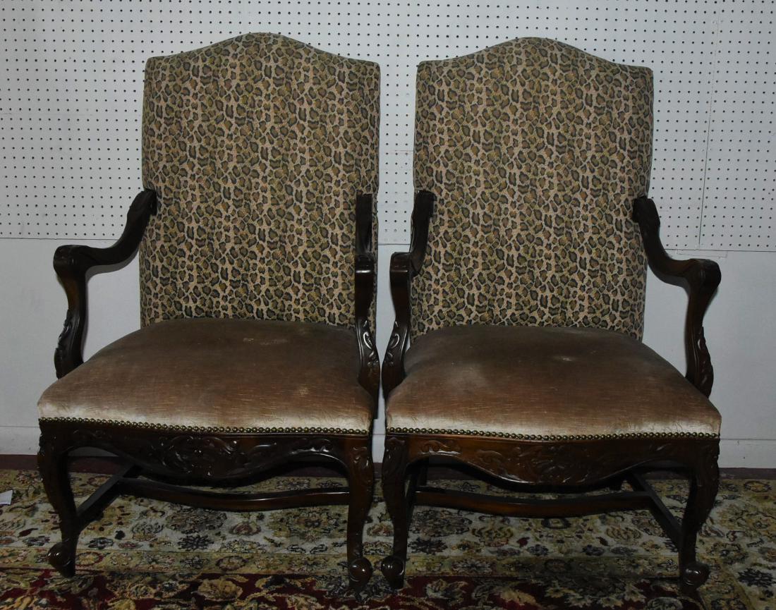 Pair of Upholstered Cheetah Print Armchairs: 26L X 27W X 47H