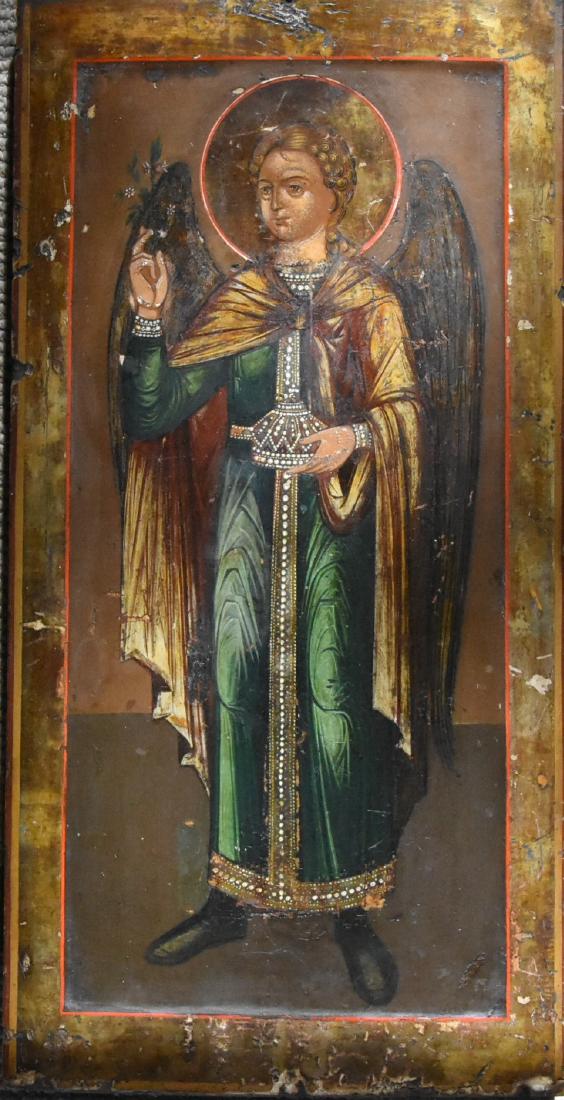 Icon 21"h x 8w oil on wood Russian cr 16-1700s: Icon 21"h x 10w oil on wood Russian cr 16-1700s