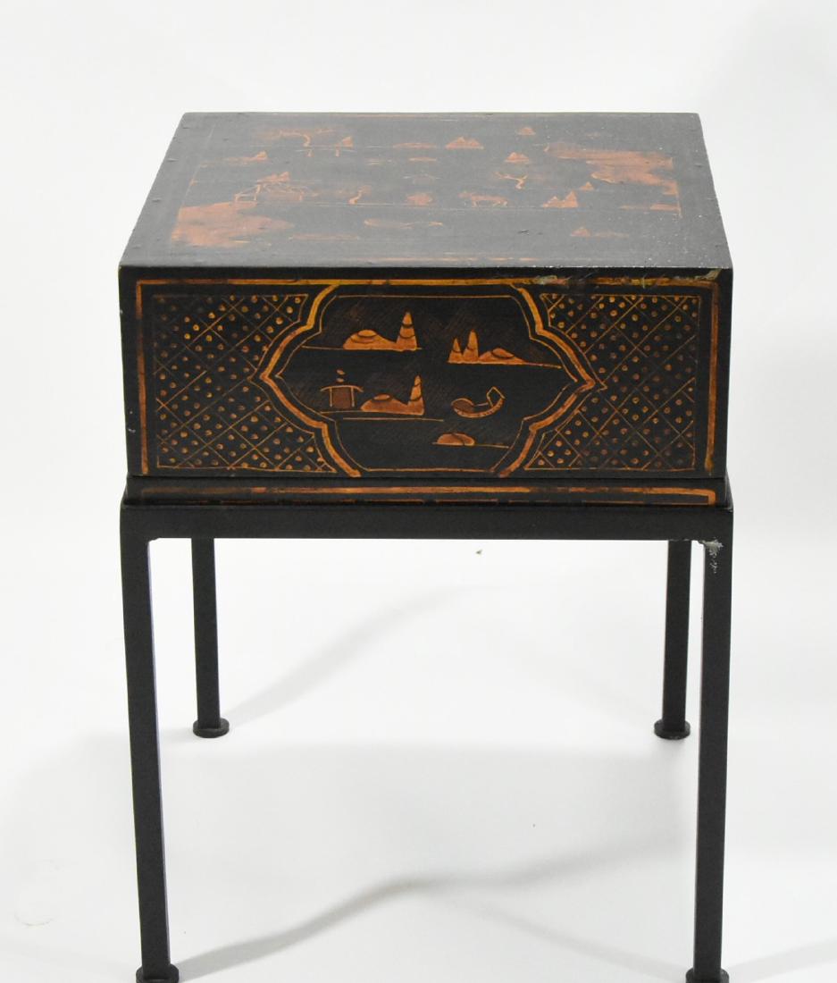 Lacquer Box: Lacquer Box on Stand - Antique - Antique - 13" x 13" square, 6" tall, On Stand 17" tall