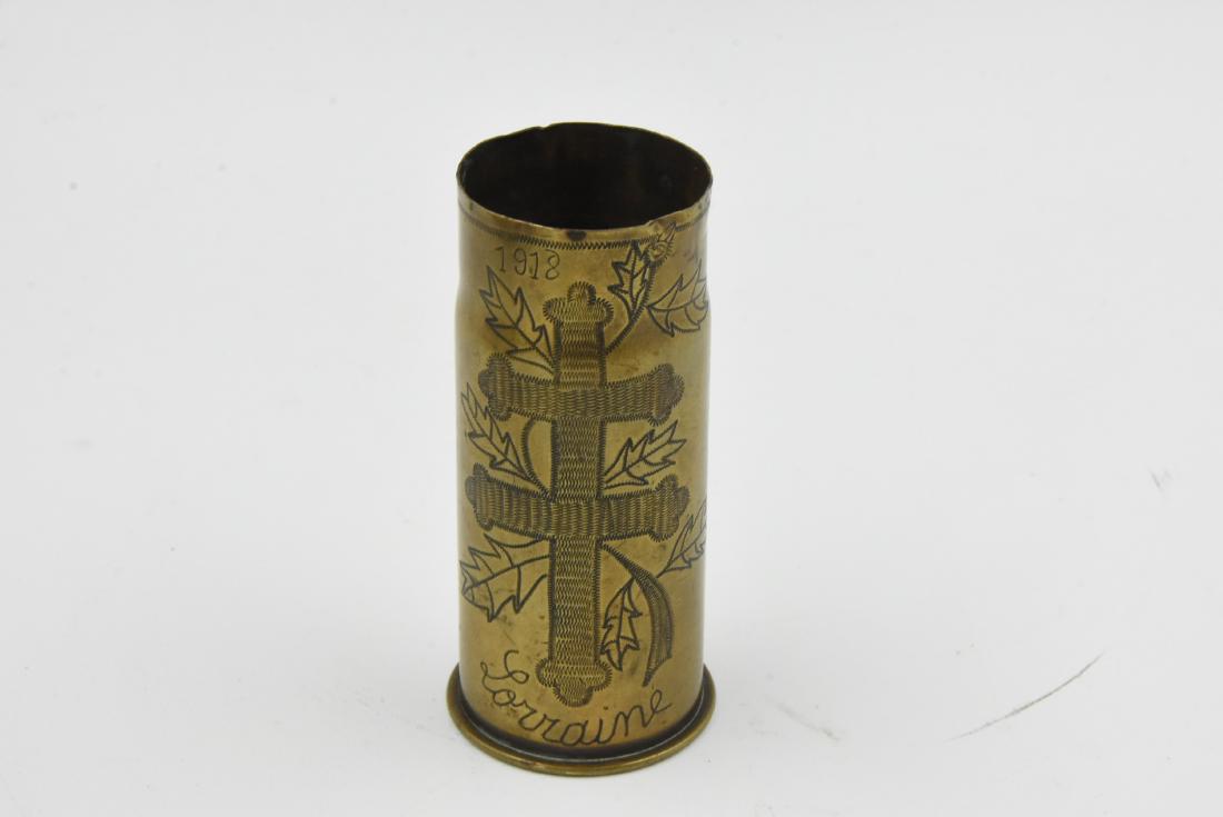 WW1 Trench Art Lorraine France: Brass 37-85MM Trench Art 3 3/4" High X 1 3/4" Wide