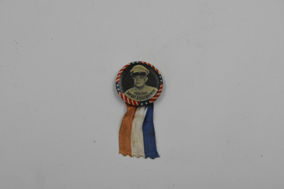 General Dwight D. Eisenhower Pin & Ribbon: Eisenhower Politial pin and ribbon cr. 1952 size 1 2/8" D Day Nornaddy 1944