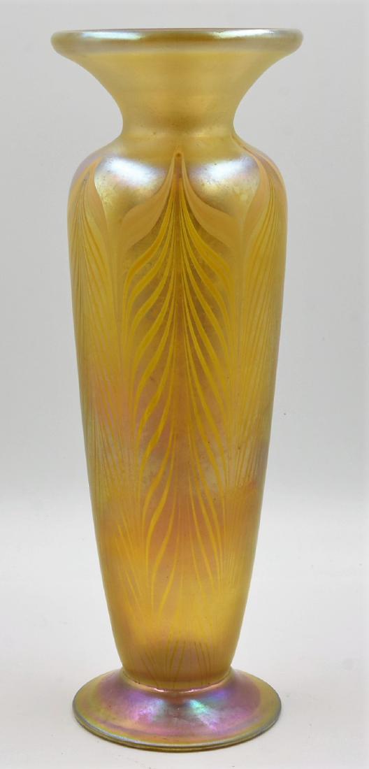 LCT Favrile Vase Feathered Motif Irridescent: 14"H x 4.5"W LC Tiffany Favrile Vase 70378 LCT Favrile