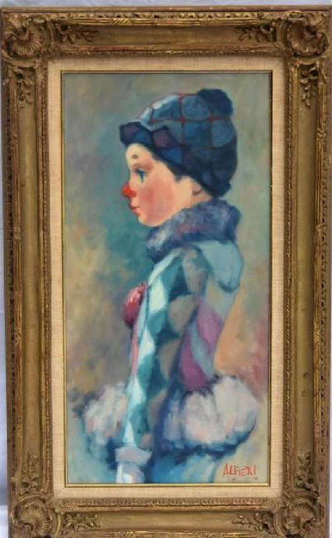 Original Alfieri oil on canvas: 24"H x 12"W frame is 30.5" x 18.5"W original oil on canvas by Alfieri Italian.