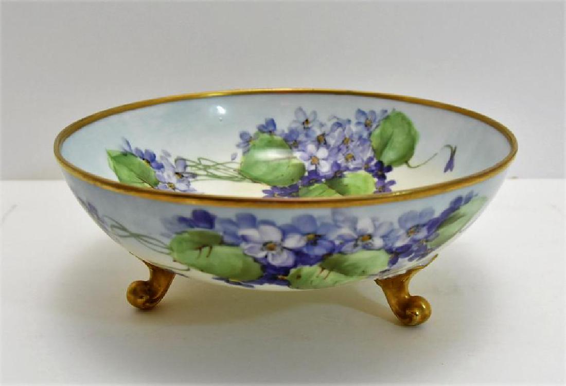 Limoges Bowl Purple Flowers with Gold Feet and Rim (1 of 3)