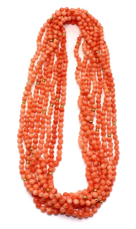 (4) Coral & Gold Rondelle Beaded Necklaces (1 of 1)