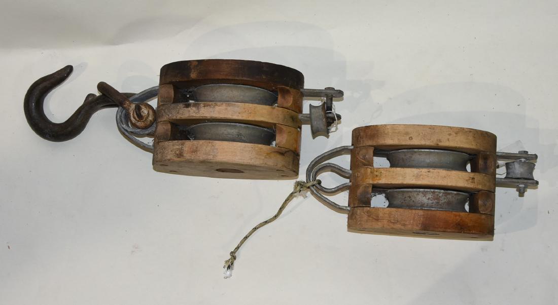 2 Antique wood pulleys Nautical (1 of 3)