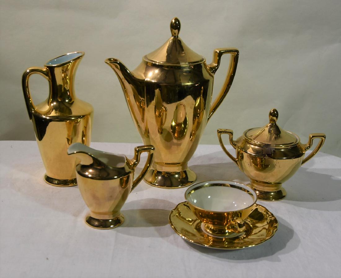 Hansel Bavarian 14K Porcelain 6 pice Germany: Coffee 8"H X 7" W,X 4 H Sugger 4 1/2 h X 4" W,Cremer 3 3/4 H,