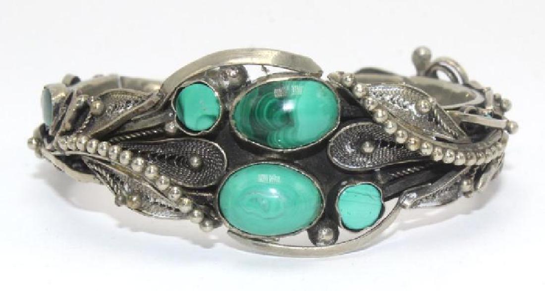 Russian Metal and Malachite Inset Bracelet: Russian Metal and Malachite Inset Bracelet. 2 1/2" diameter.