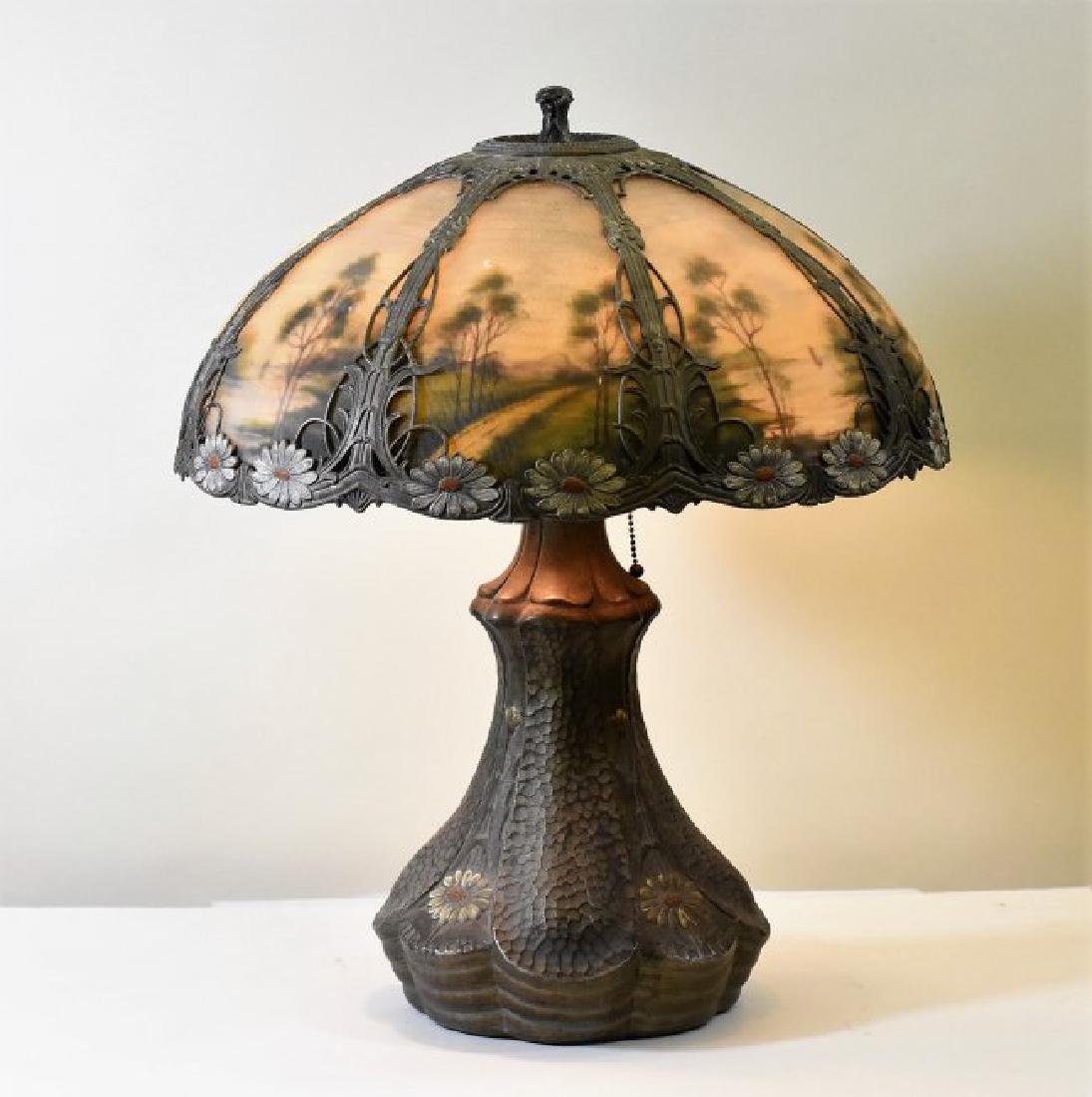 Jefferson Reverse Painted Lamp Vintage: Overall Height: 23" Lampshade: 19"W x 8"H
