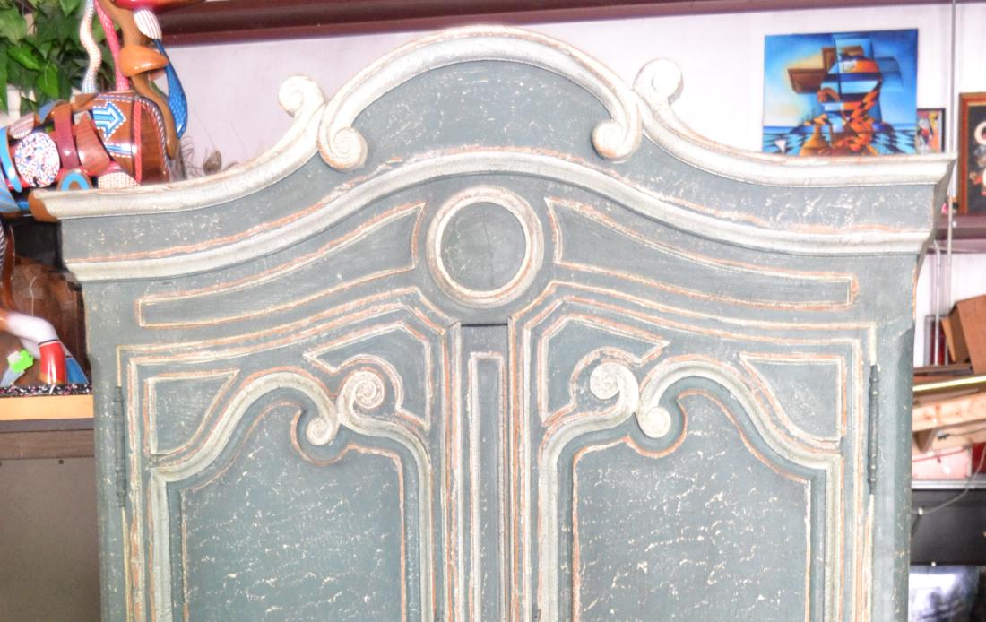 Baker knapp & Tubbs Furniture 4 Door Armoire Sky Blue: Baker signed in draw side, Armoire Signed metal plate Approximate size 84"high X 54"width